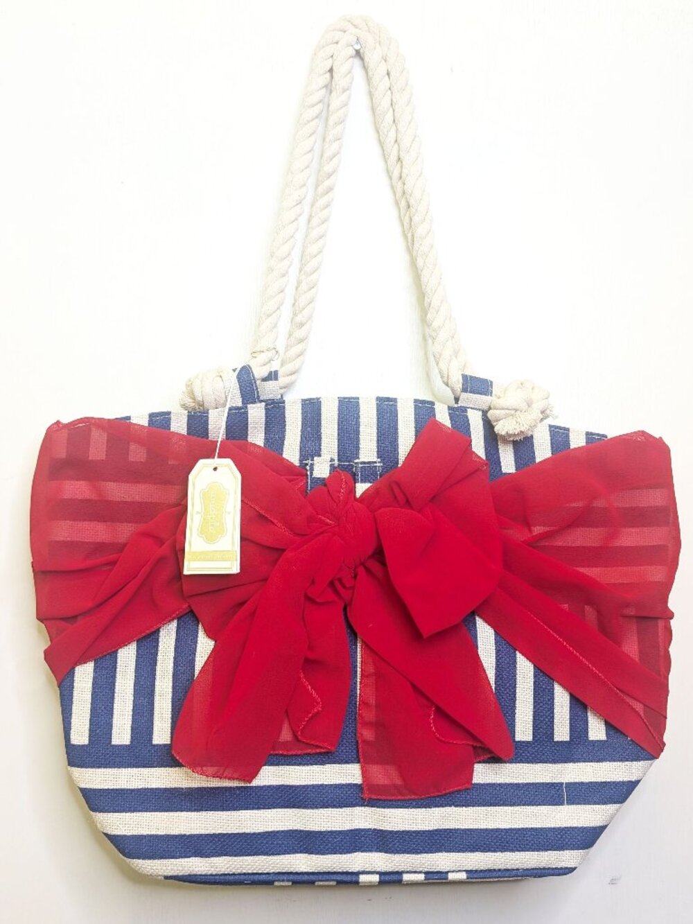 Navt Stripe Tote, Nautical Theme, Rope Handles, Removable Sarong